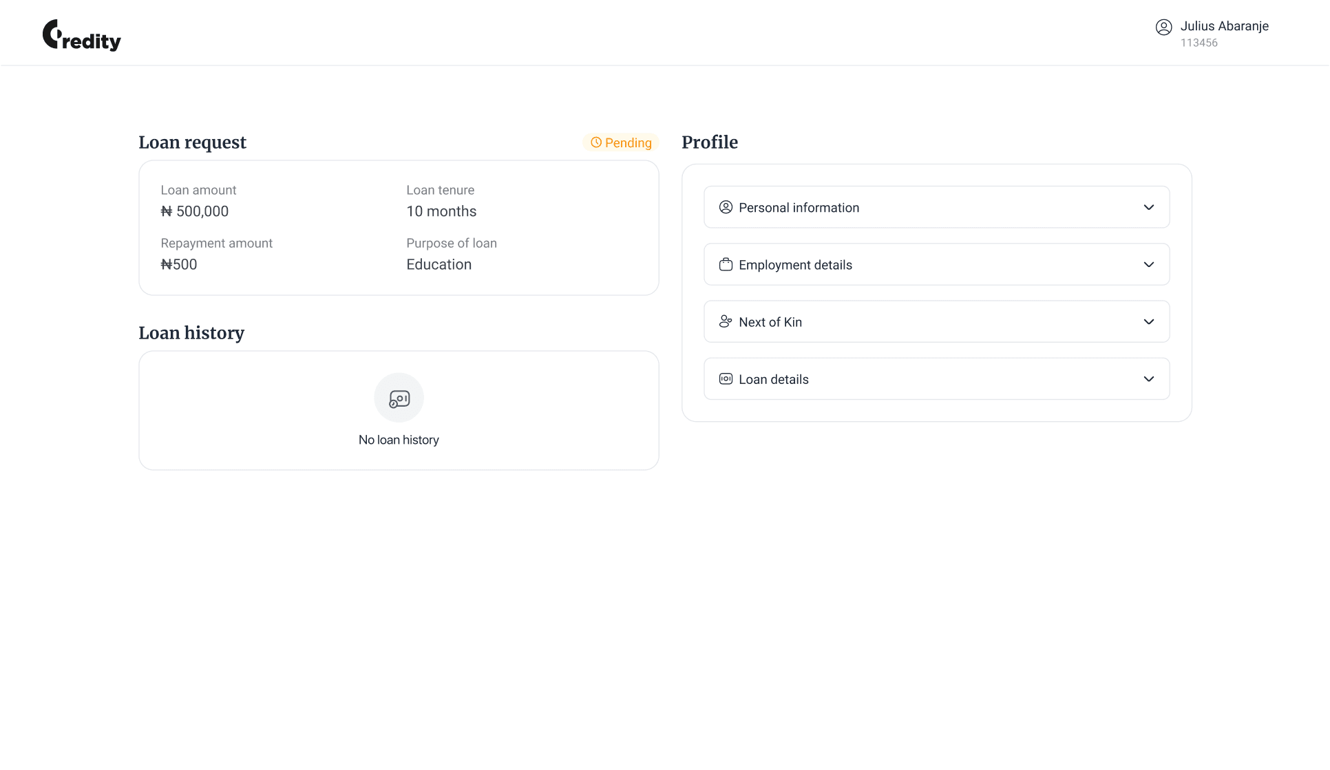 Creditty - lender dashboard