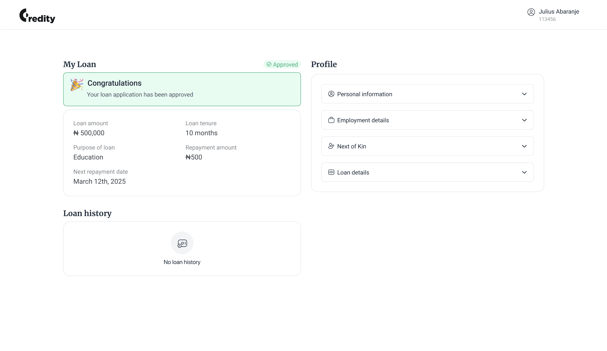 Creditty - lender dashboard