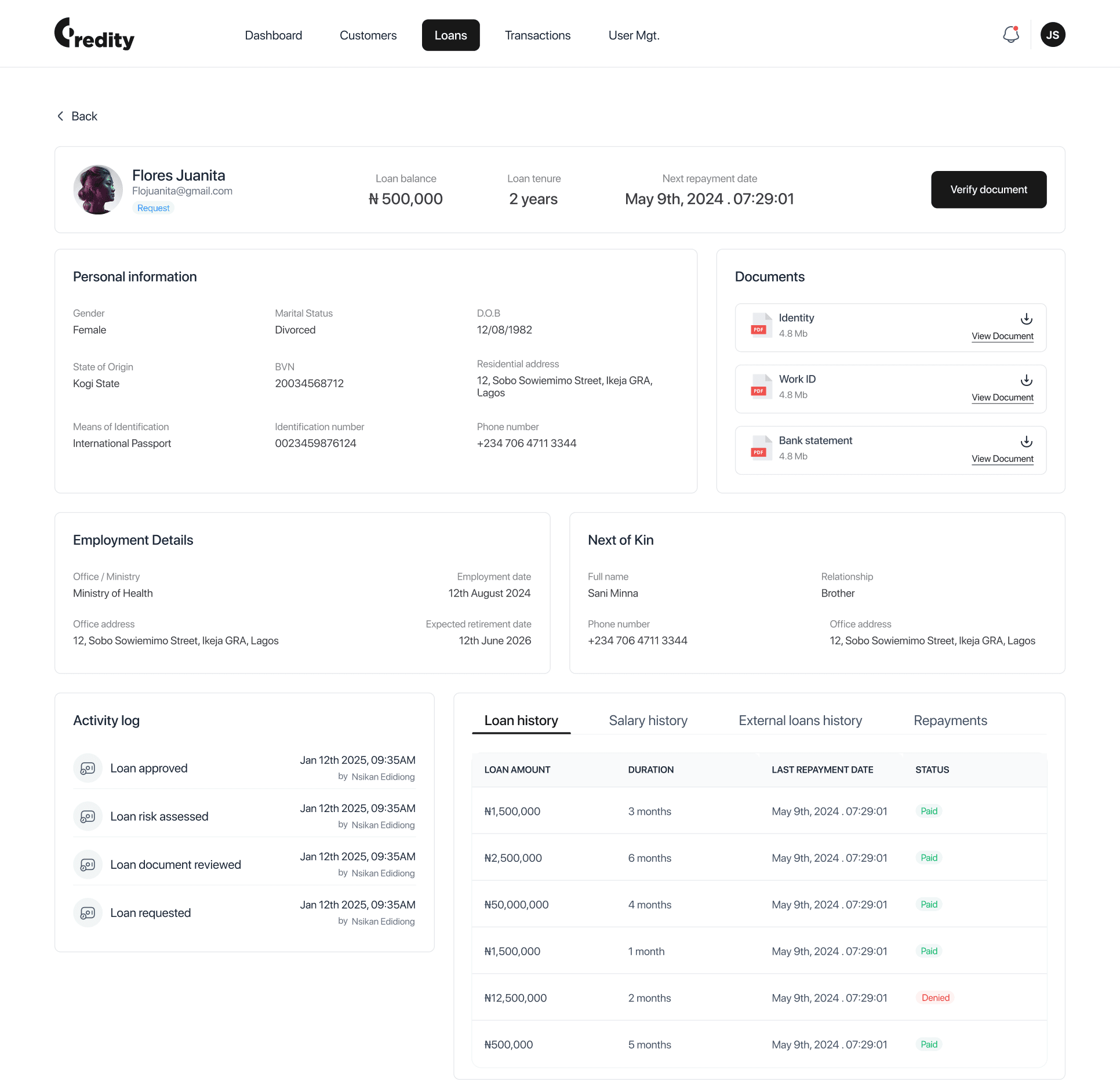 Creditty - loan approval process - verify document