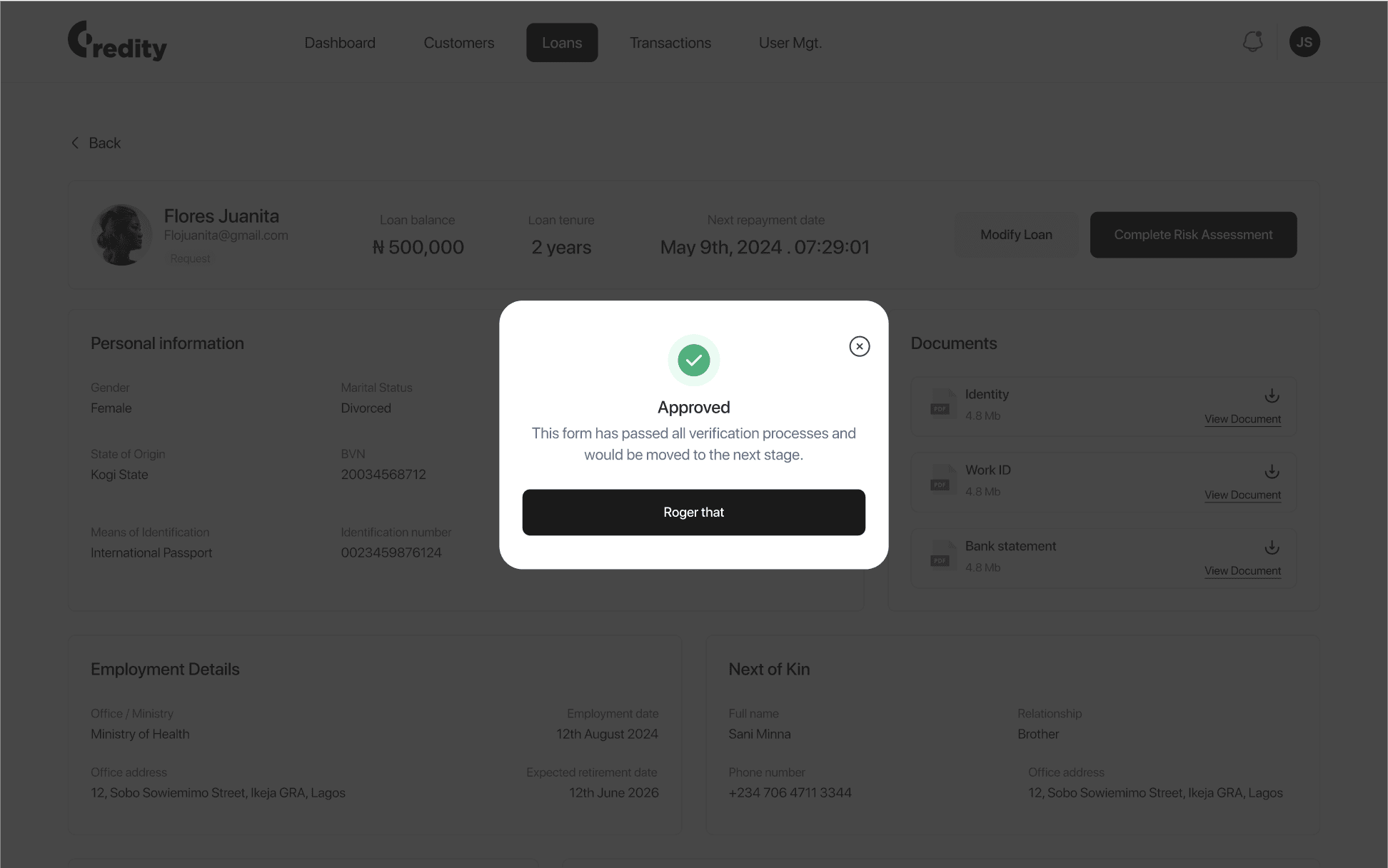 Creditty - loan approval process - verify document