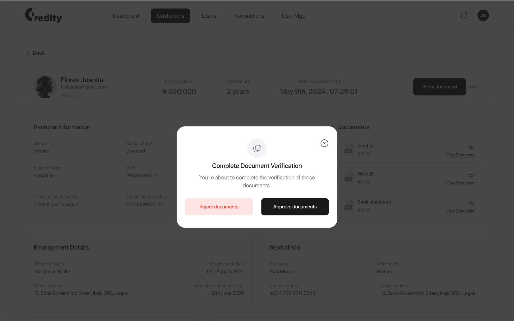 Creditty - loan approval process - verify document