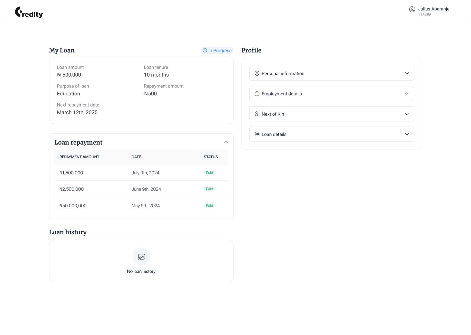 Creditty - loan repayment