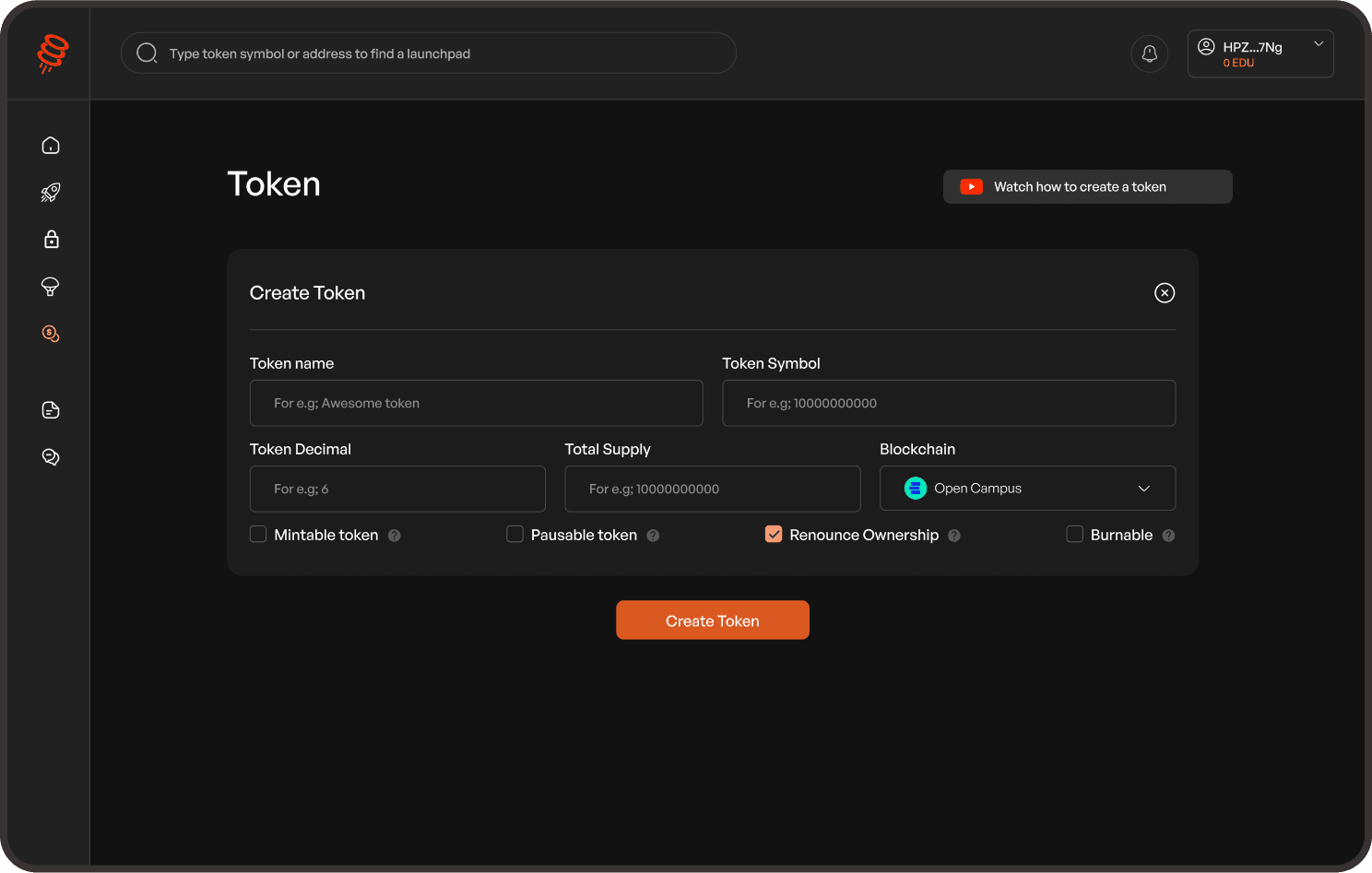 Launchpad create token