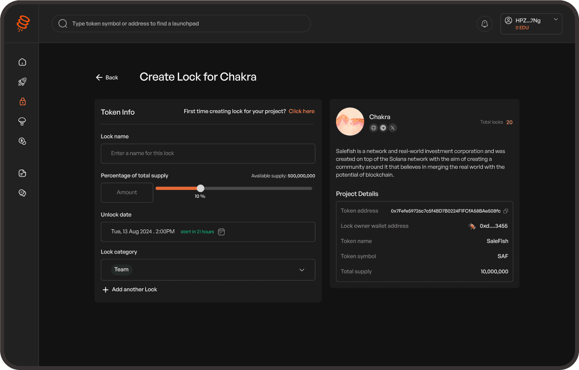 Launchpad - Create Lock for Chakra